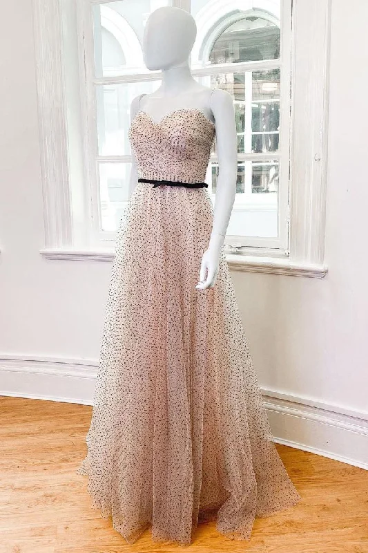 Today’s Deal Sweetheart Pink Long Prom Dress with Belt