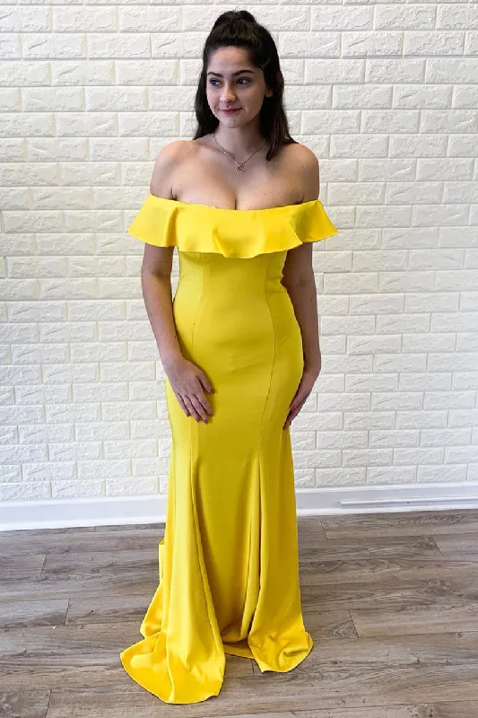 Price Rollback Plus Size Off Shoulder Mermaid Long Yellow Prom Dress