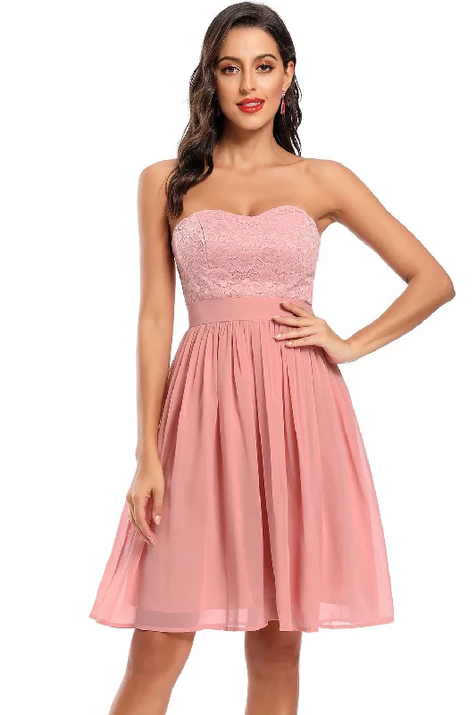 Overstock A-Line Strapless Pink Short Party Dress with Lace Top