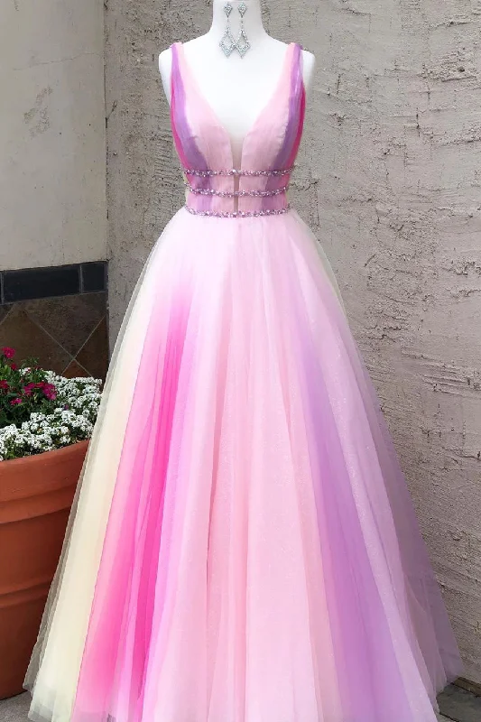Exclusive Savings Princess V Neck A-Line Ombre Purple Long Prom Dress