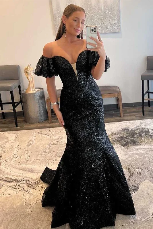 Deal of the Day Mermaid Black Off the Shoulder Lace Long Party Dress