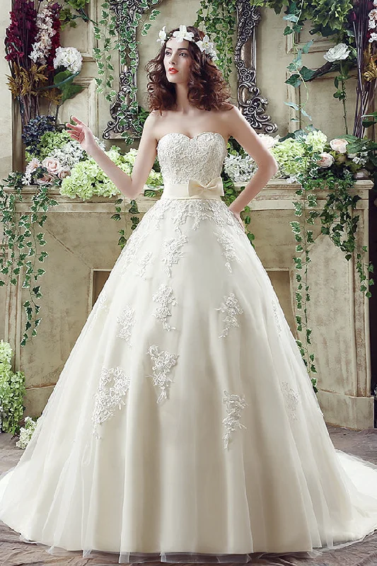 Fantastic Offers Long Lace-Up Sweetheart A-line Light Yellow Wedding Dress