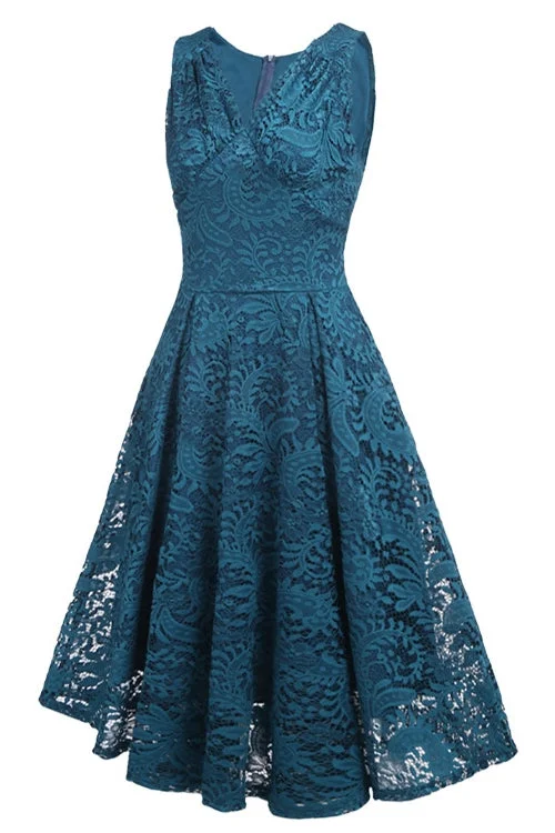 Exclusive Deal Blue V-Neck Lace Short Party Dress