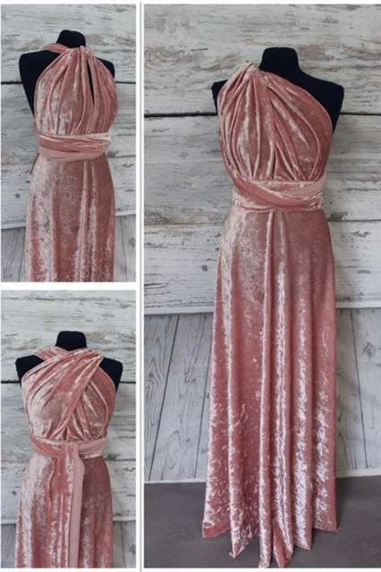 Instant Discount Blush Pink Velvet Infinity Convertible Bridesmaid Dress
