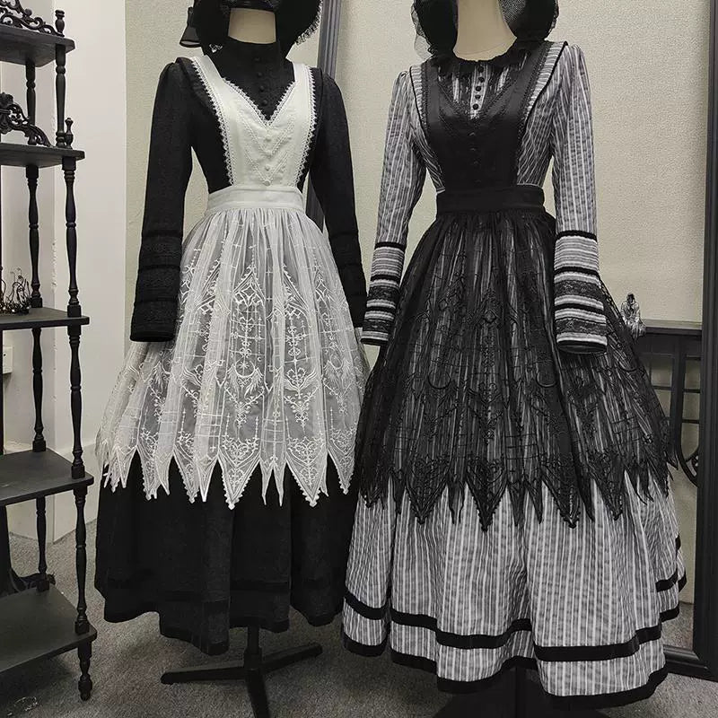 Markdown Madness MILU ORIG~Dream Window~Maid Lolita OP Dress with Embroidered Apron and Coat Markdown Madness MILU ORIG~Dream Window~Maid Lolita OP Dress with Embroidered Apron and Coat