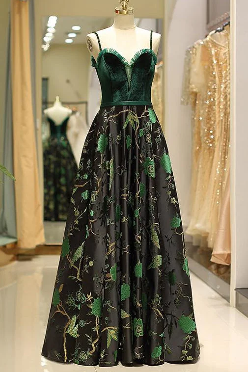 Stock Up and Save Embroidery Green Floral Long Prom Evening Dress