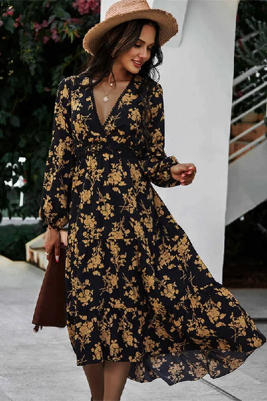 Extra Savings Boho Floral Long Summer Dress with Sleeves