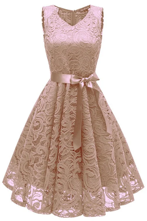 Act Now V-Neck Champagne Lace Short Party Dress