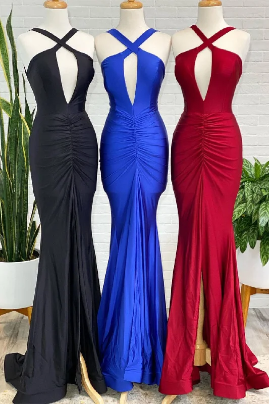 Special Savings Sexy Key Hole Royal Blue Mermaid Long Prom Dress