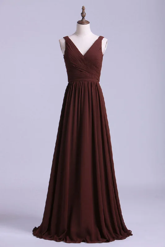 Don’t Miss Out Simple V-Back Brown Long Bridesmaid Dress
