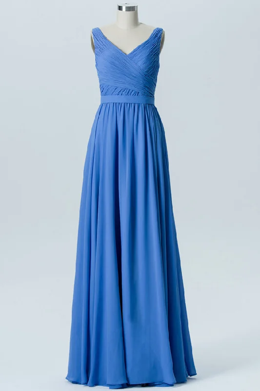Clearance Event Sweet Pleated Ocean Blue Long Bridesmaid Dress
