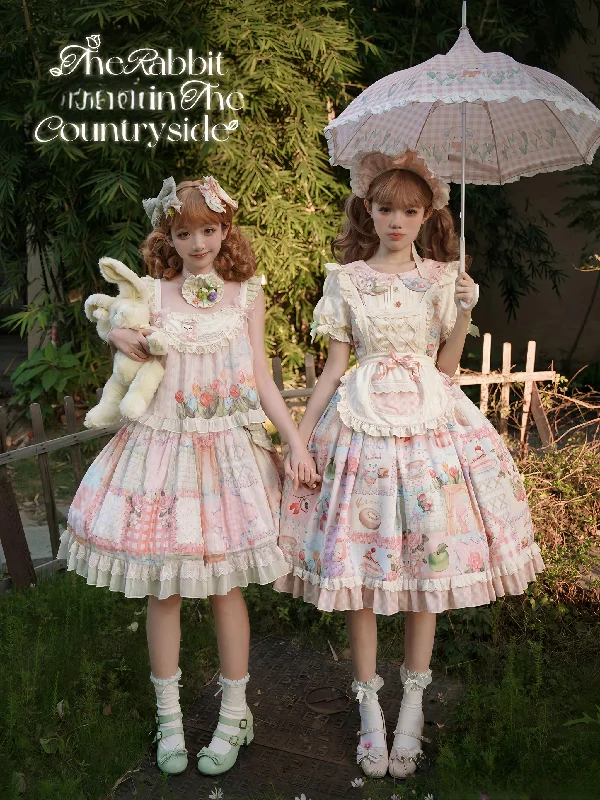 YEAR-End Clearance Mewroco~Country Patchwork~Sweet Lolita Dress Set Print OP SK Shirt and Camisole