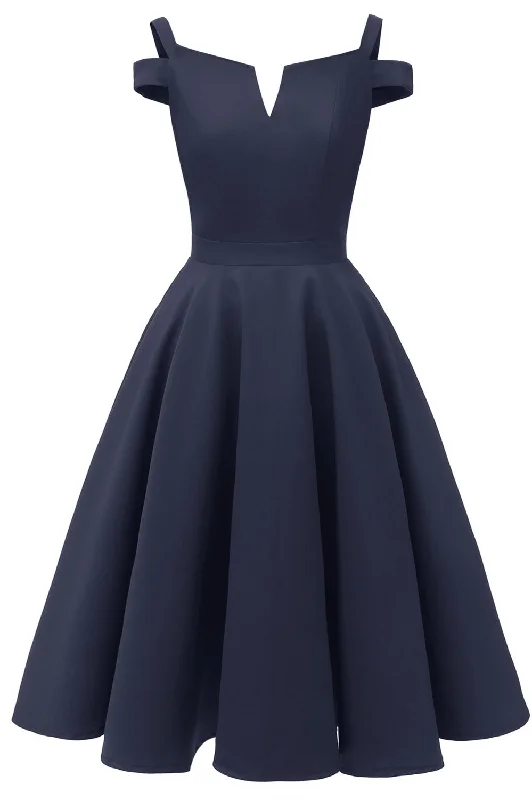 Exclusive Online Offer Cold Sleeves Navy Blue Short Party Dress