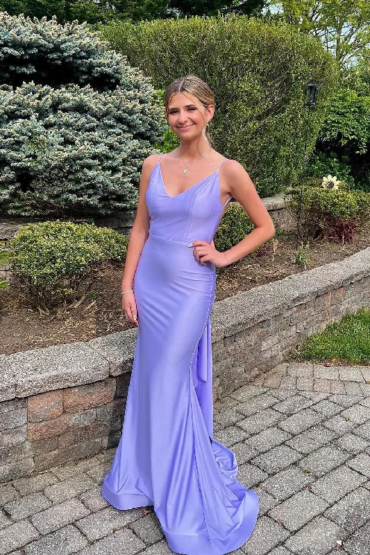 Markdowns Straps Lavender Mermaid Formal Dress with Train