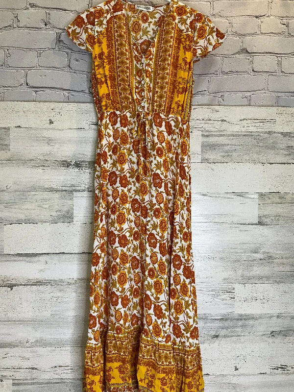 Closeout Sale Orange & White Dress Casual Maxi Clothes Mentor, Size S