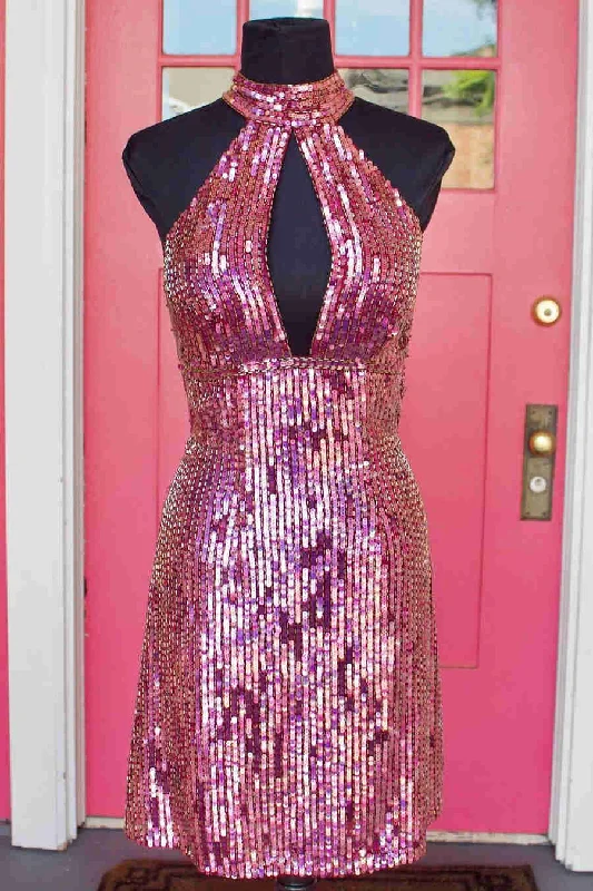 Exclusive Savings Keyhole Fuchsia Sequins Short Homecoming Dress