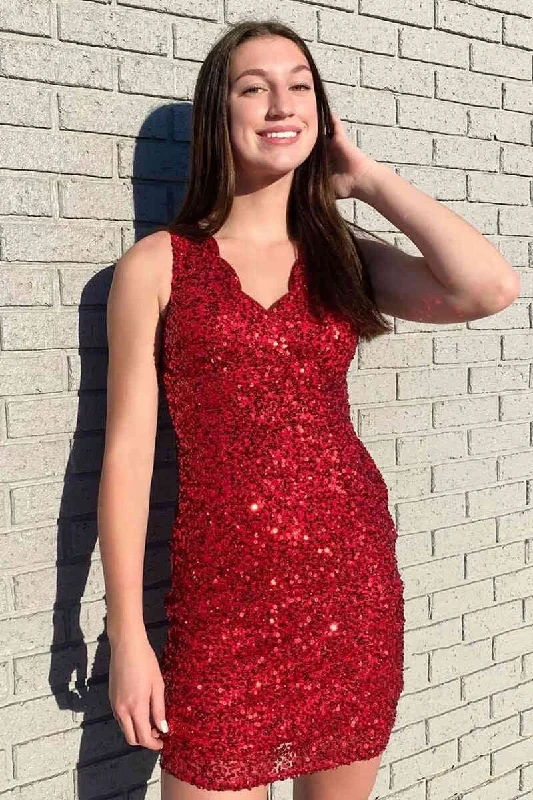Fantastic Offers Lace-Up Red Sequins Bodycon Homecoming Dress