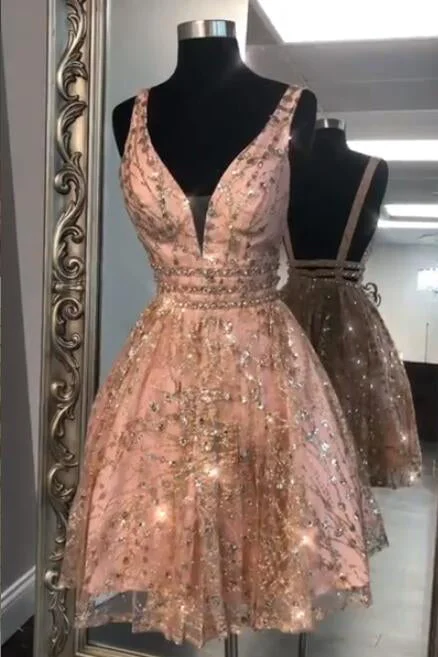 Discount Deals Sparkling Sequined Rose Gold Homecoming Dress