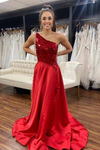 Holiday Sale Gorgeous Cut Mirror Sequined Top Red Long Party Dress