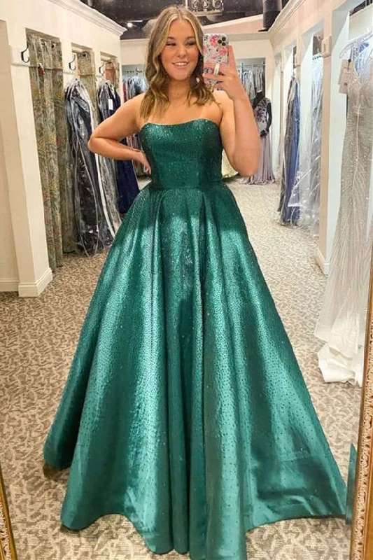 Crazy Savings Strapless A-Line Green Long Prom Dress with Rhinestones