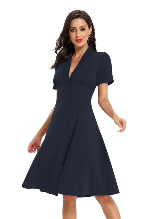 Seasonal Sale A-Line V-Neck Navy Blue Short Party Dress