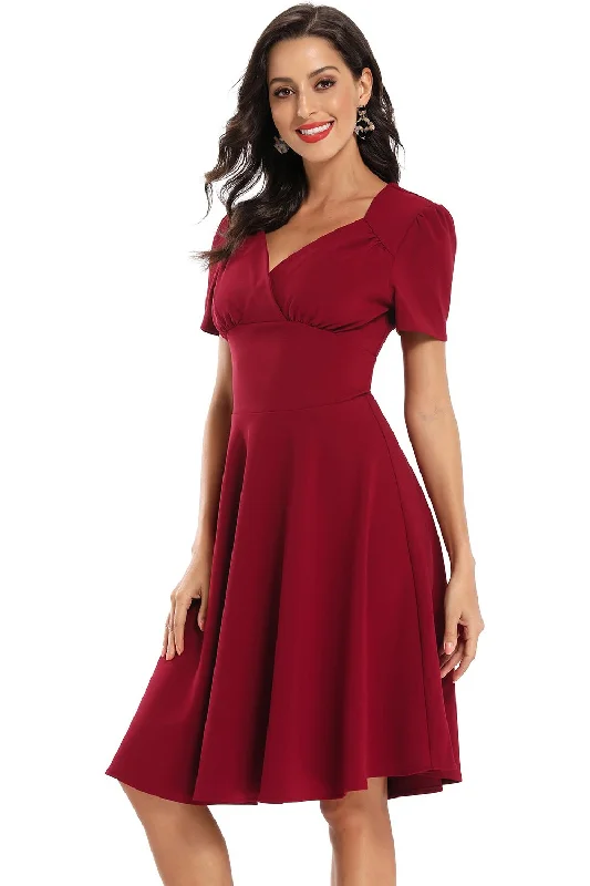 Holiday Sale V-Neck Short Sleeves Burgundy Party Dress