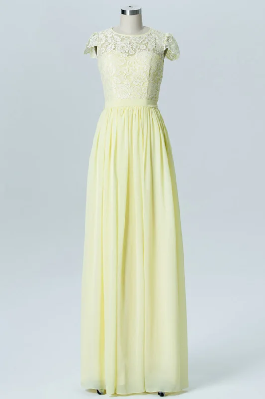 Incredible Offers Lace Cap Sleeve Light Yellow Bridesmaid Dress