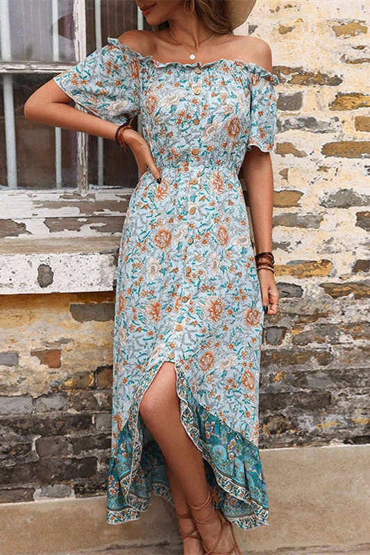 Year-End Sale Vintage Off the Shoulder Floral Summer Dress