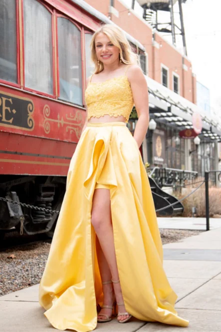 Epic Deals Two Piece Yellow Prom Dress with Pockets