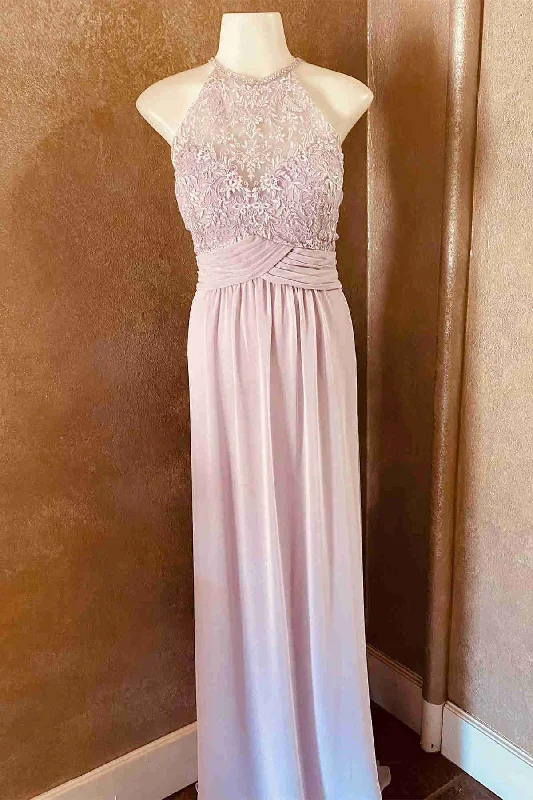 Reduced Prices Floor Length Pink Lace Top Long Bridesmaid Dress