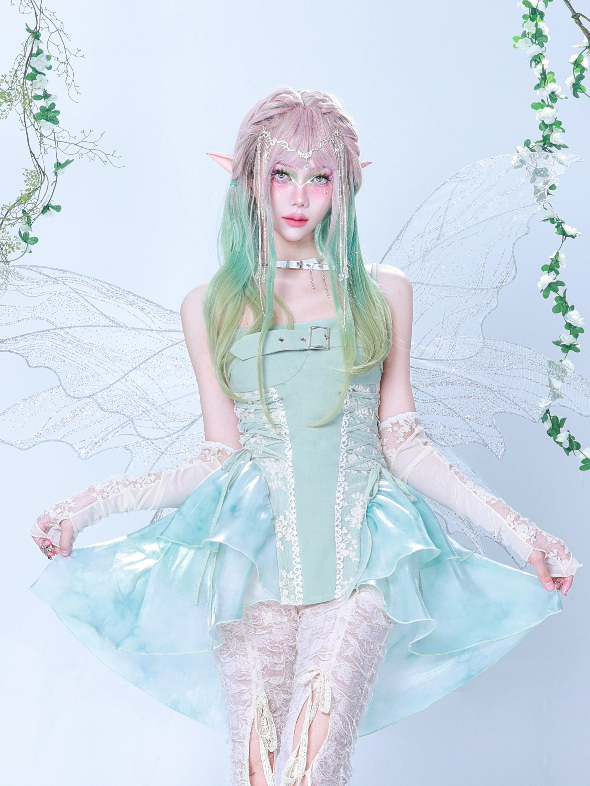 Savings Bonanza Virtual~Daydreaming~Sweet Lolita Lace Tie-dye Print Long Camisole