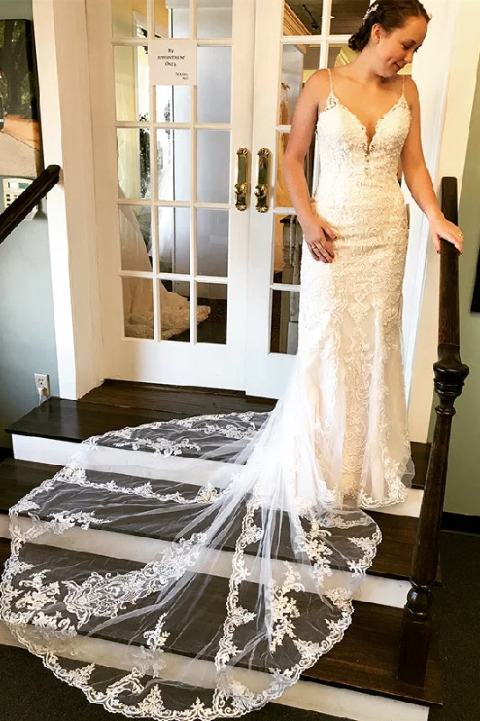Act Fast Long Mermaid Spaghetti Strap Ivory Wedding Dress