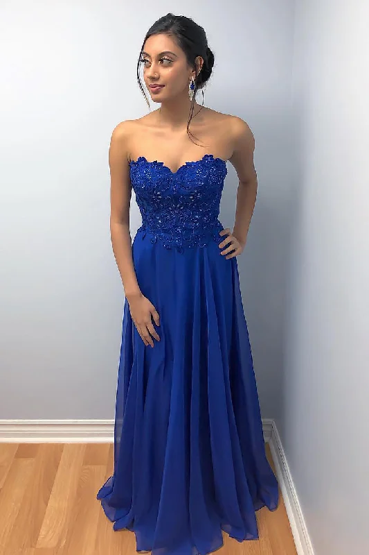 Weekend Deal Sweetheart Beaded Navy Blue Long Prom Dress