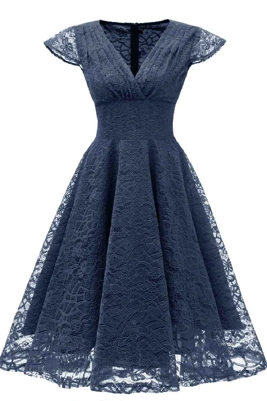 Buy More, Save More Elegant Navy Blue Cap Sleeves Short Pary Dress
