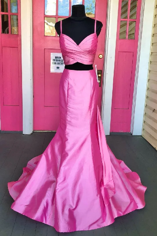 Big Discounts Two Piece Trumpet Hot Pink Prom Dress