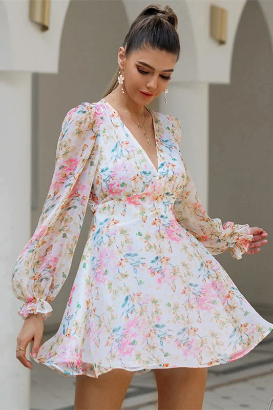 Exclusive Offers Elegant Pink Floral Mini Dress Short Summer Dress
