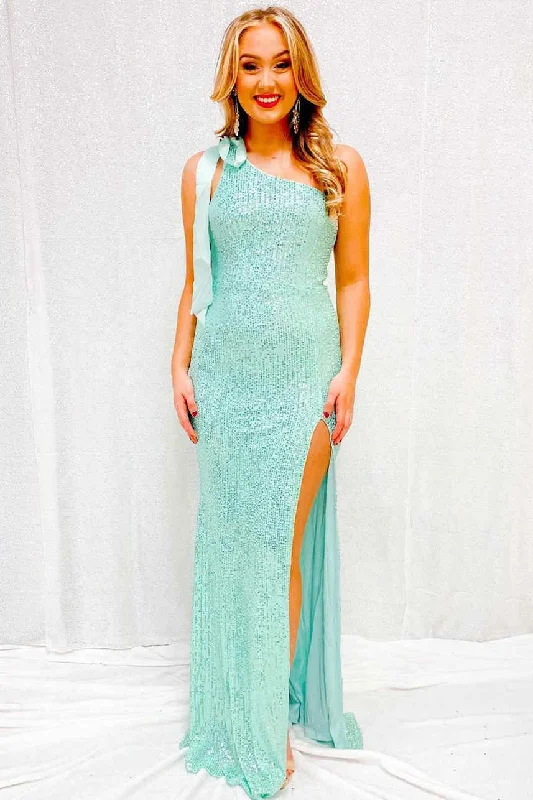 Great Deals Mint Green Tie Shoulder Prom Dress with Slit