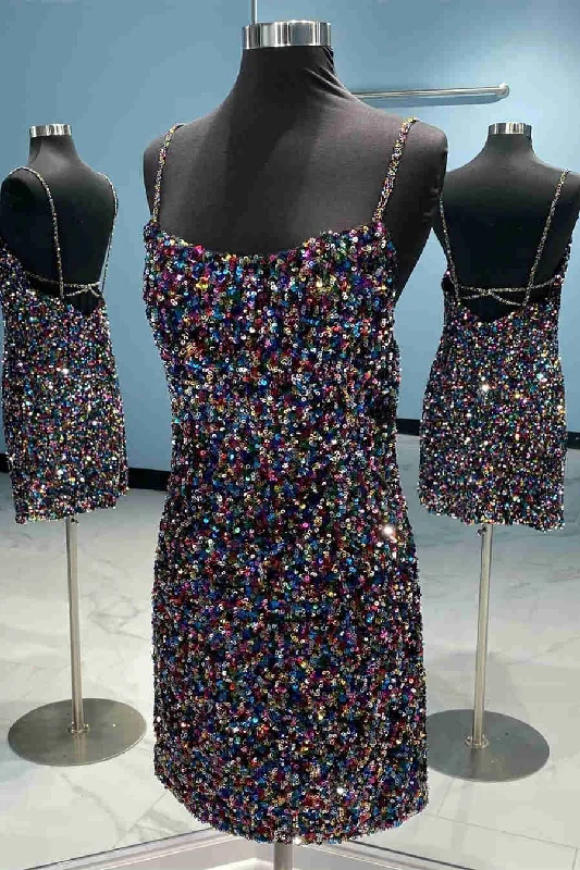 Act Fast Chic Colorful Sequined Short Bodycon Dress