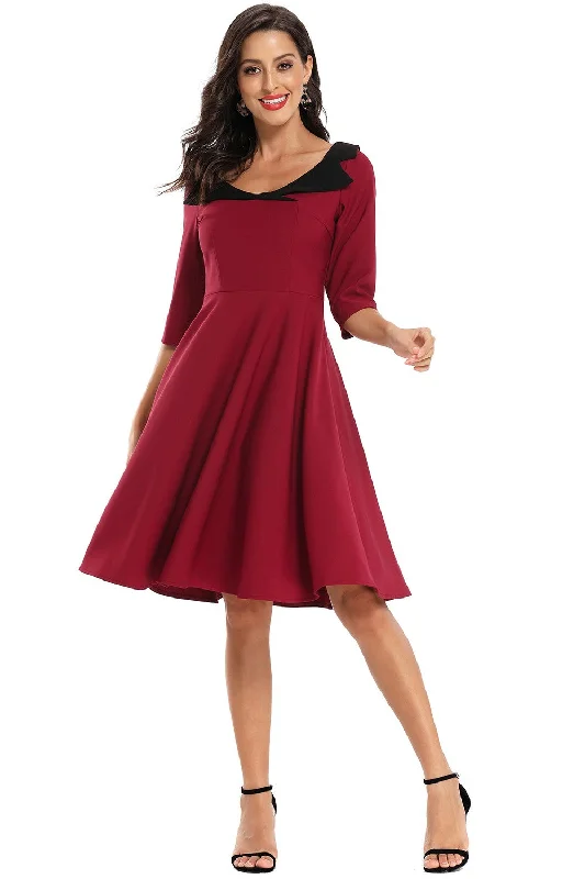 Limited Stock Vintage Crew Neck Burgundy Short Party Dress