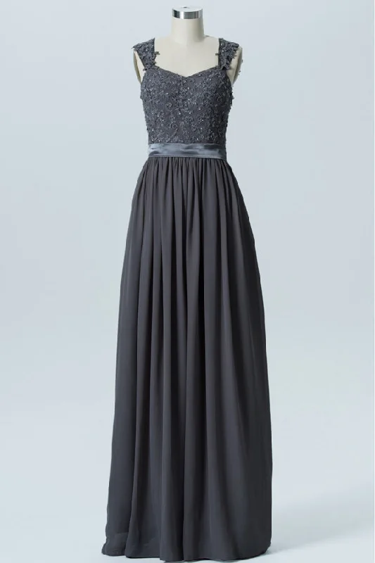 Amazing Deals Grey Lace Appliqued Chiffon Bridesmaid Dress with Belt