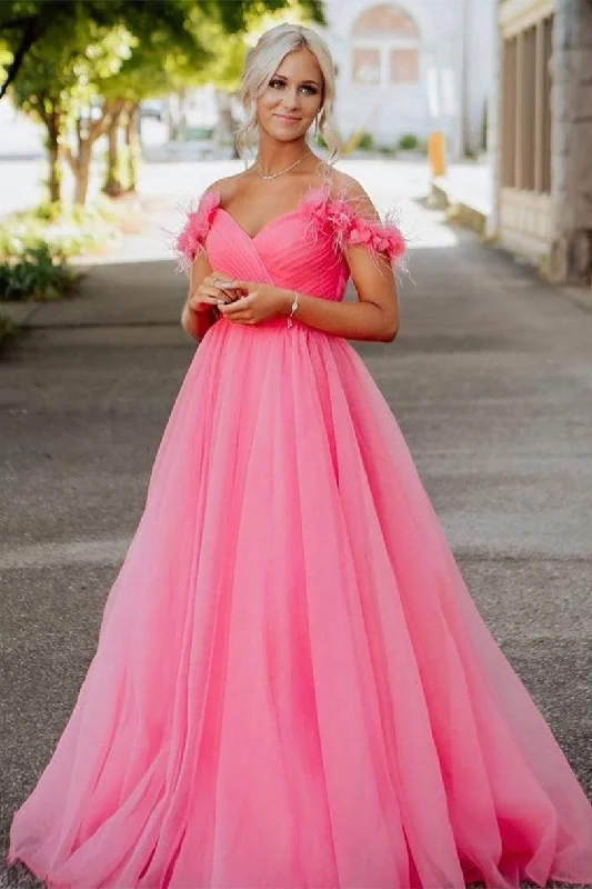 Buy Now Off the shoulder Hot Pink Long Prom Dress