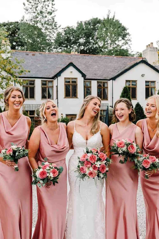 Exclusive Offers Blush Pink Cowl Neck Floor Length Bridesmaid Dress