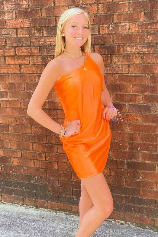 Act Now Simple Orange One Shoulder Short Homecoming Dress
