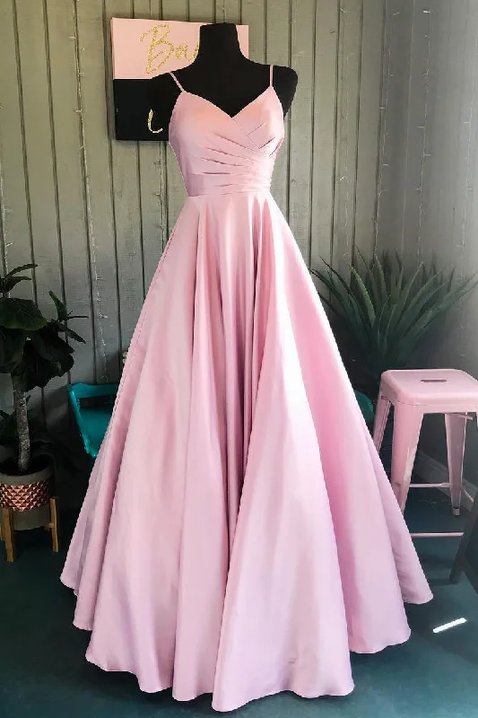 Final Clearance Elegant Pleated A-Line Pink Long Prom Dress