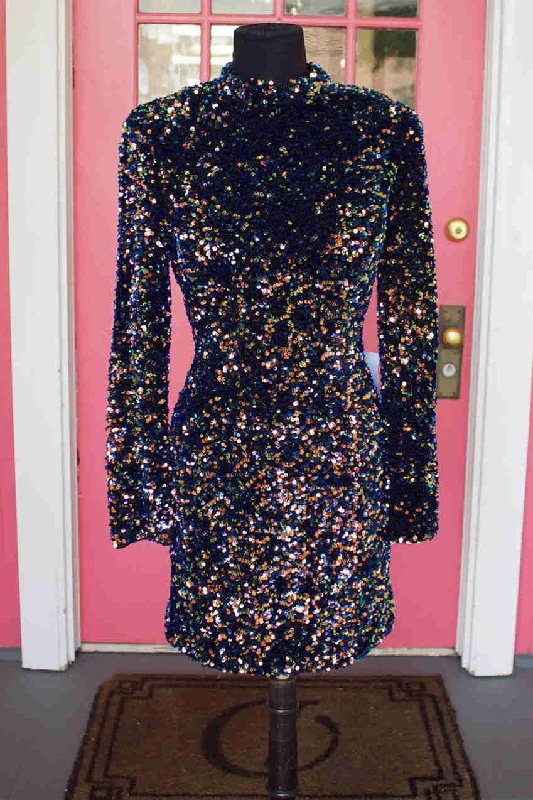 Savings Event Navy Blue Long Sleeves Tight Homecoming Dress