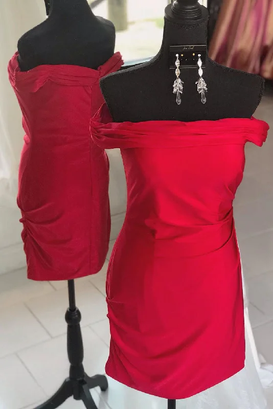 Super Savings Off the Shoulder Sheath Short Red Homecoming Dress