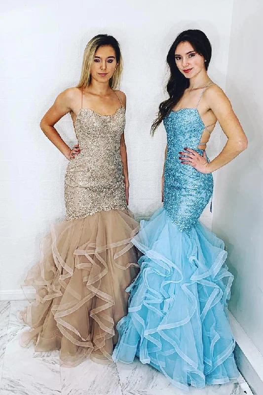 Flash Sale Cascading Ruffles Mermaid Prom Gown with Open Back