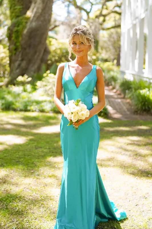 Super Bargain Cowl Black Teal Satin Long Formal Dress