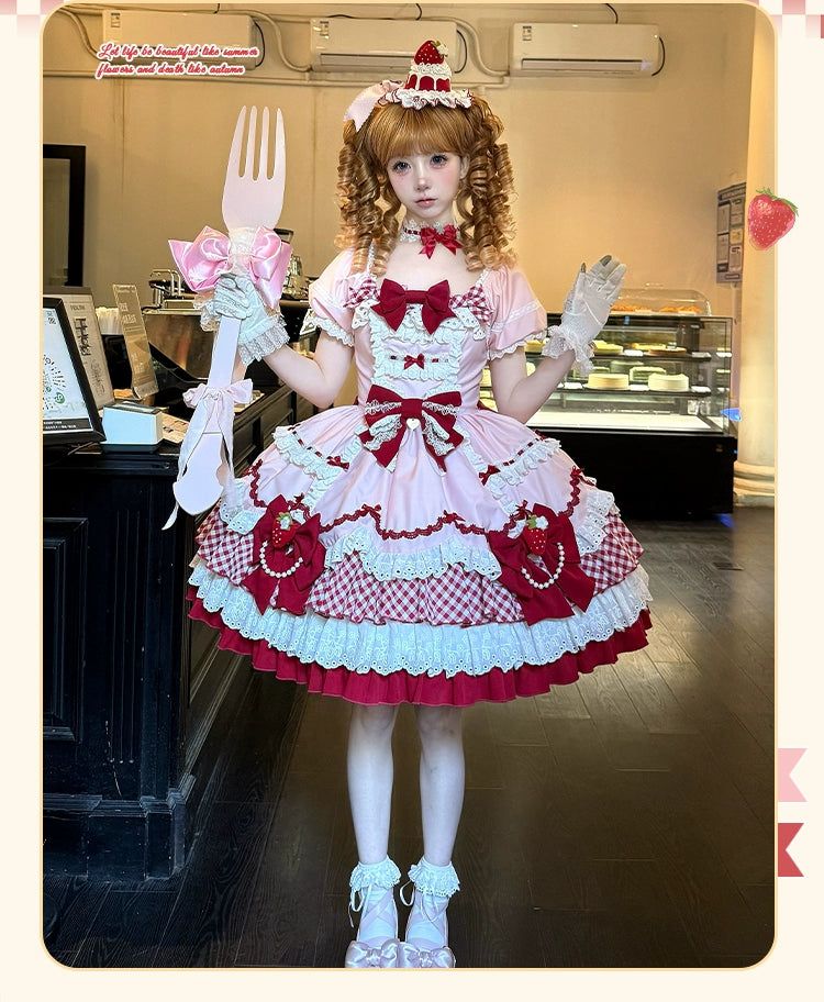 Closeout Sale Sakurahime~Berry Sweetheart~Sweet Lolita OP Suit Old School Lolita Dress and Top Hat Closeout Sale Sakurahime~Berry Sweetheart~Sweet Lolita OP Suit Old School Lolita Dress and Top Hat
