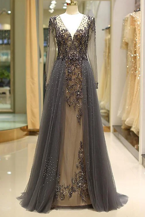 Special Offer Gorgeous Sheer Long Sleeves Beaded Prom Dress